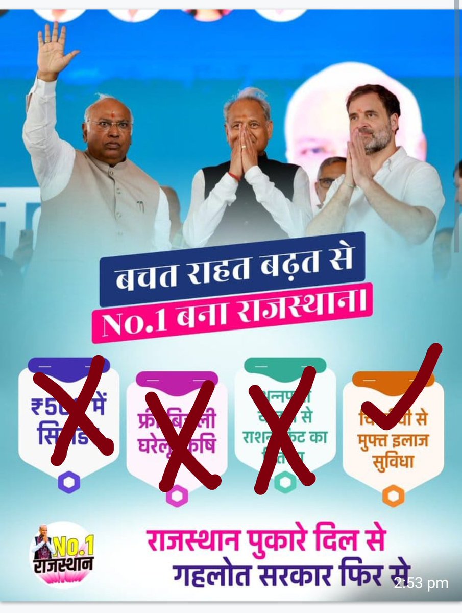 <a href="/RajCMO/">CMO Rajasthan</a> <a href="/ashokgehlot51/">Ashok Gehlot</a> <a href="/RahulGandhi/">Rahul Gandhi</a> , सारी घोषणा झूठी,थोड़ी शर्म करो,झूठ बोलने की भी हद होती है, जिंदगी में भी दुबारा नहीं आनी चाहिए कांग्रेस सरकार।पूरे देश में बहिष्कार होगा कांग्रेस का। वोट मांगते wqt तो पाव पड़ने लग जाते हैं लेकिन काम करने की बात आती है,तब हमको देखते भी नहीं
