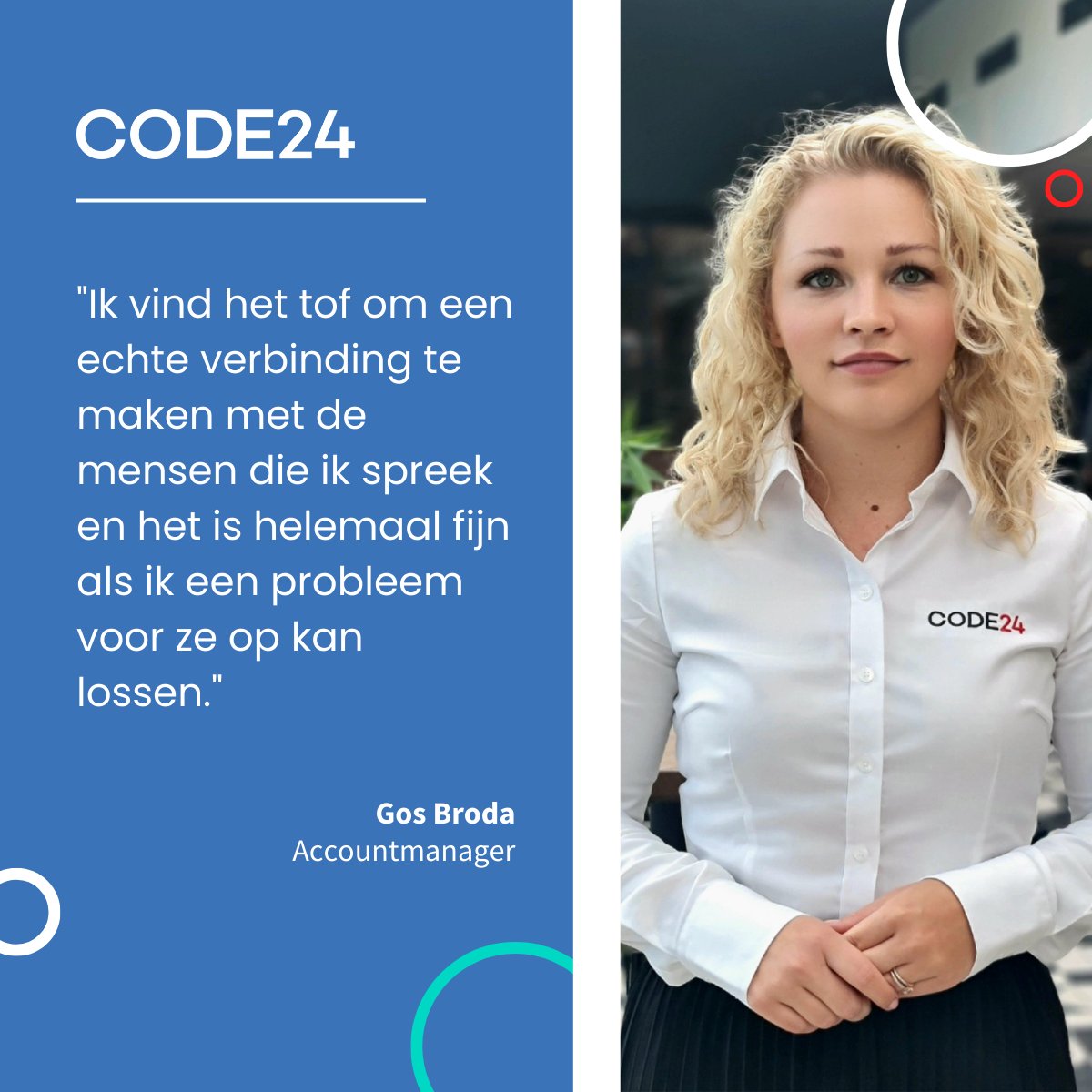 Code24NL's tweet image. Maak kennis met: Accountmanager Gos Broda!

Voor Gos draait alles om verbinding. Benieuwd waar zij zich verder mee bezig houdt binnen CODE24? Lees het hier: code24.nl/blog/maak-kenn…

#Accountmanager #TeamCODE24