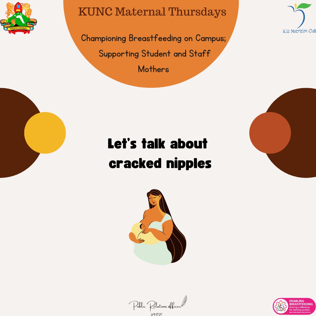 🌟 Welcome to #KUNCMaternalThursdays . This week we take a look at cracked nipples. Cracked nipples can be incredibly painful for breastfeeding mothers. In this thread, we'll explore what causes them and offer prevention tips. 💡 #breastfeedingtips #maternityempowerment