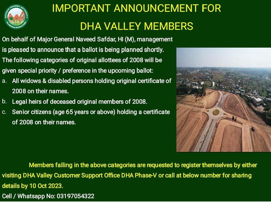 JVMCofficial's tweet photo. Important Announcement for DHA Valley Members #dha #dhavalley #Islamabad https://t.co/jV5bEbFh6o