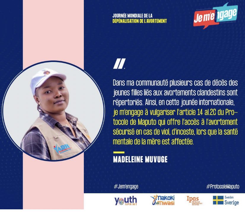 MMuvughe's tweet photo. Ne restons pas indifférent face à ce fléau d’avortement clandestin .Ensemble vulgarisons l’article 14 du protocole pour preserver la vie des femmes.#EngagementAS ,@IpasRDC ,@YouthSprint ,@SwedeninDRCongo https://t.co/By5YEtR0nN