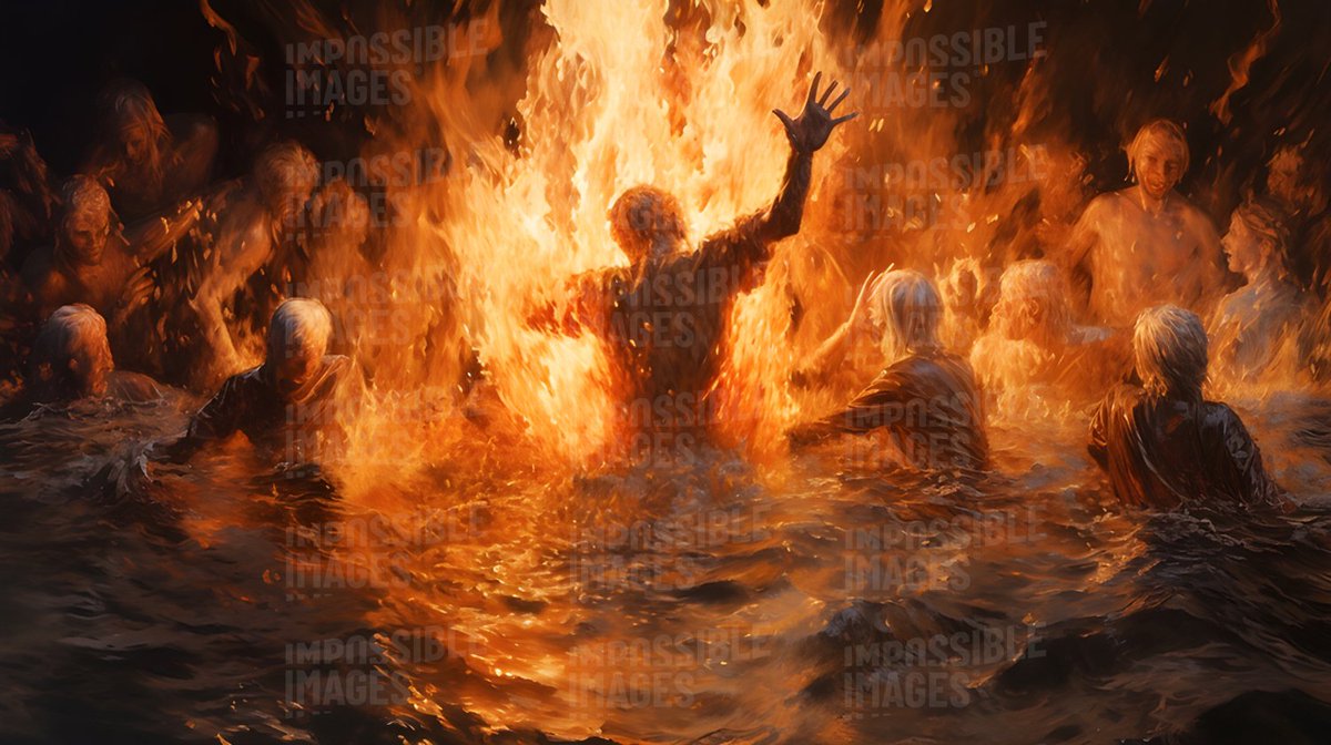 Baptism of fire

—

#impossibleimages #impossible_img #impossibleai #aiart #ai #midjourney #midjourneyart  #aiphotography #photography #baptism #fire #unholy #people #culture #horror #cinematography