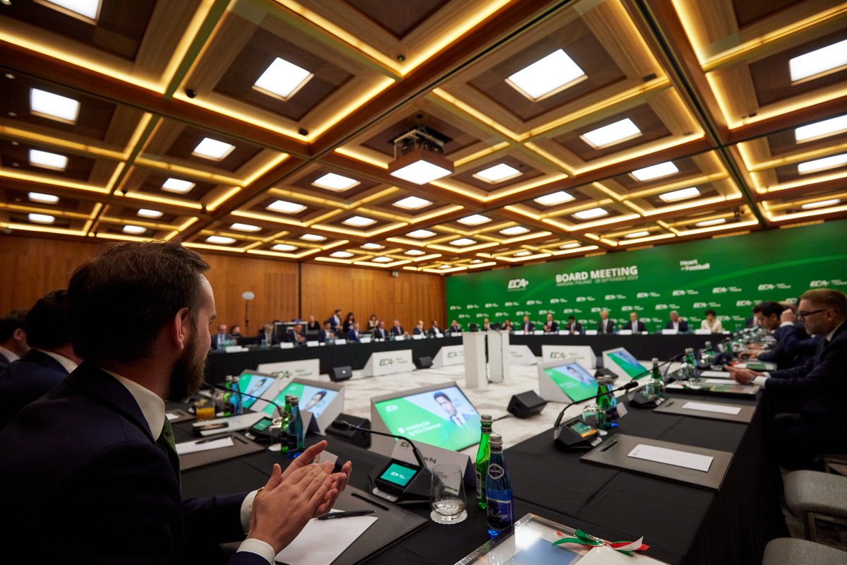The new ECA Board, elected for the next four-year ECA Membership Cycle 2023-27, meets for the first time in Warsaw today. Stay tuned for more updates throughout the day 👀 #WeAreECA #HeartofFootball