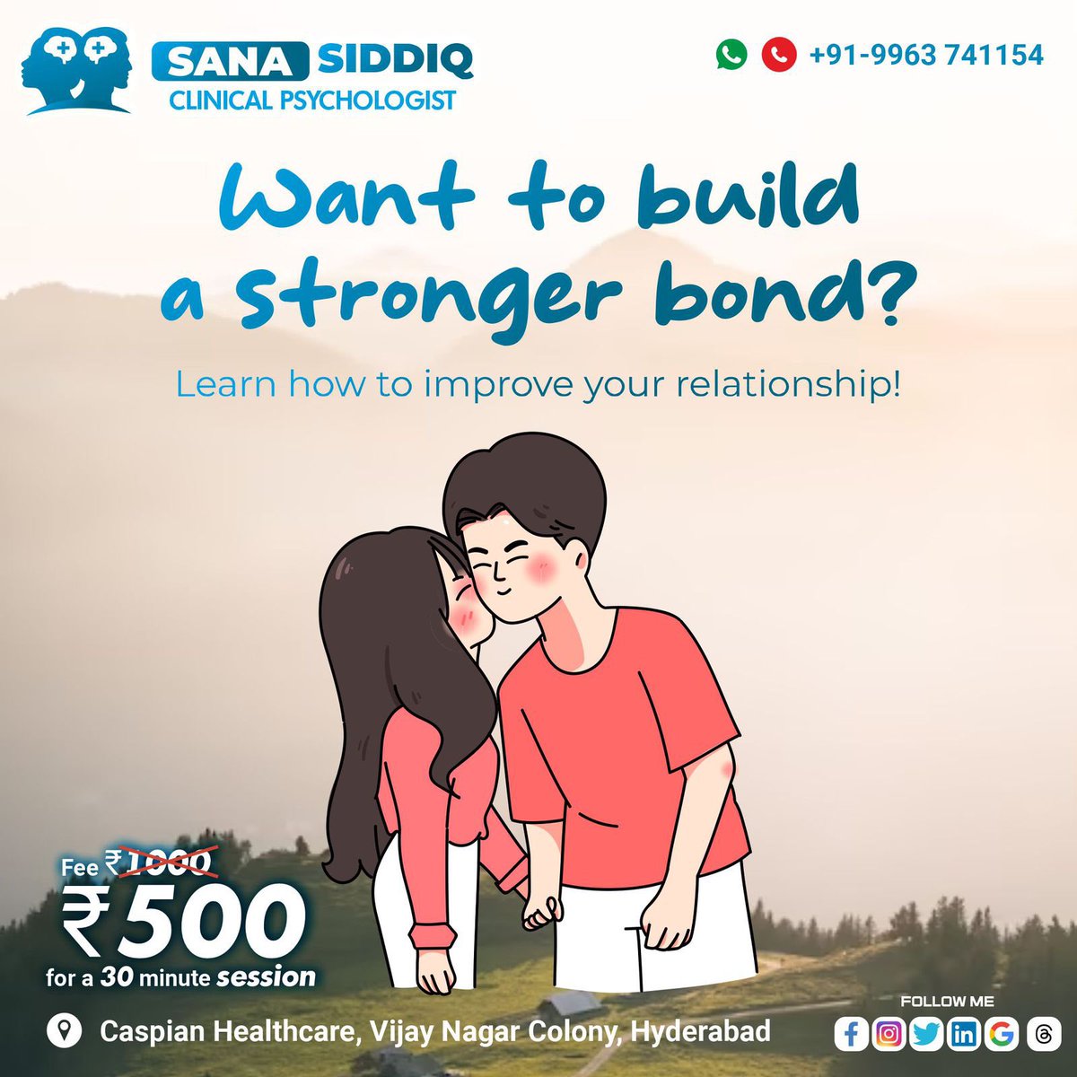 ClinicalPsySana's tweet photo. Want to build a stronger bond?

Learn how to improve your relationship!

Let me talk about something we all value - relationships.

Strong connections are like a warm hug on a chilly day, built on trust, respect and truly understanding each other. https://t.co/Q3upl7xI3H
