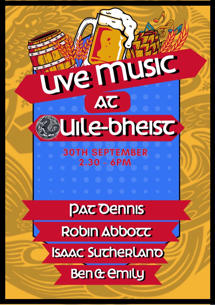 This Saturday from 2.30pm. A great afternoon of live music at @UileBhiestDistillery