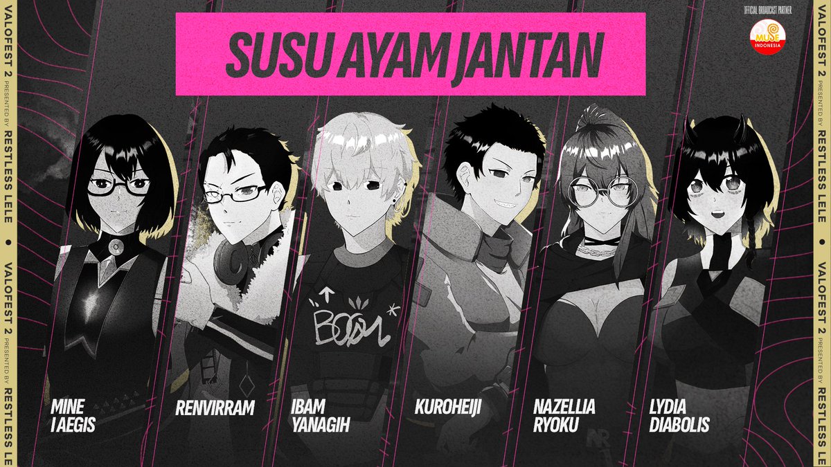 RestlessLele's tweet photo. Inilah tim "Susu Ayam Jantan" yang akan bertanding di Immortal Frontier.

Tim beranggotakan:

@mine_ia 
@RenVirRAM 
@ibamyanagih 
@kuroheiji
@nazel_ryo 
@LydiaDiabolis 

#SAJWin #ValoFest2 https://t.co/BO7crhMpvS