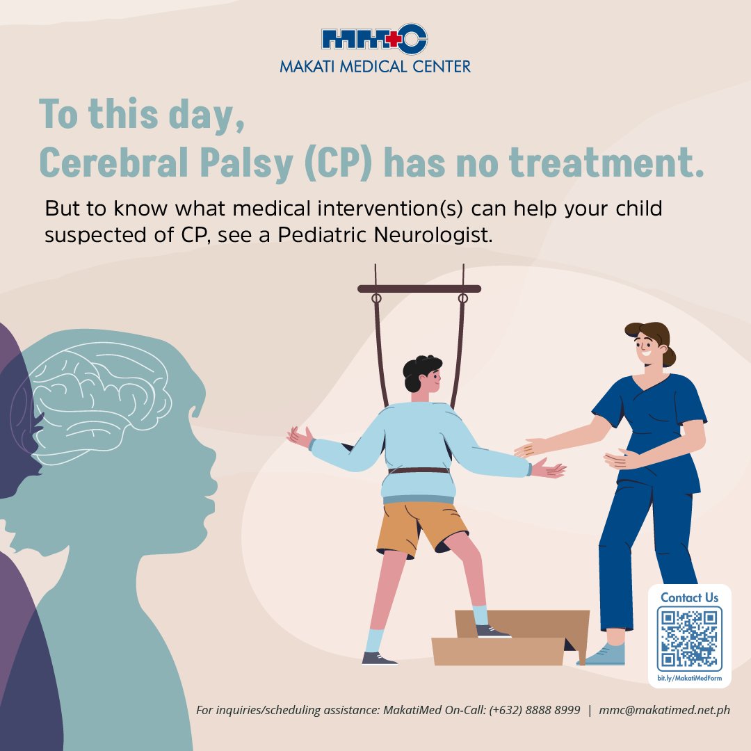 Cerebral Palsy (CP) is a complex condition impacting movement, posture, and muscle coordination. 

For personalized guidance and early intervention strategies, consult with a MakatiMed Pediatric Neurologist. Contact us at (+632) 8888 8999.

#CerebralPalsyAwareness
