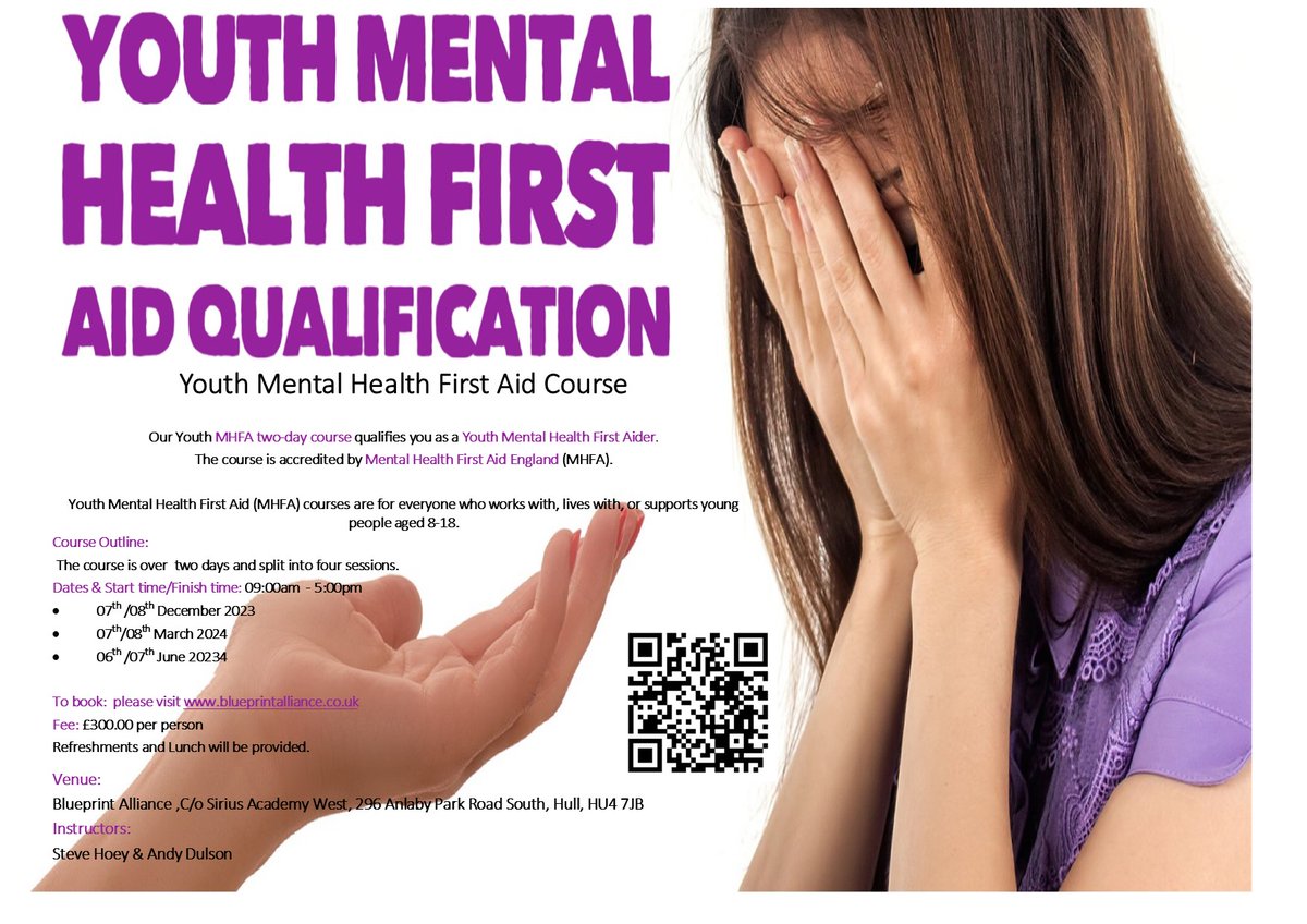 Youth Mental Health First Aid, for more info and to book your place, go to ow.ly/GbvW50PPlxM.