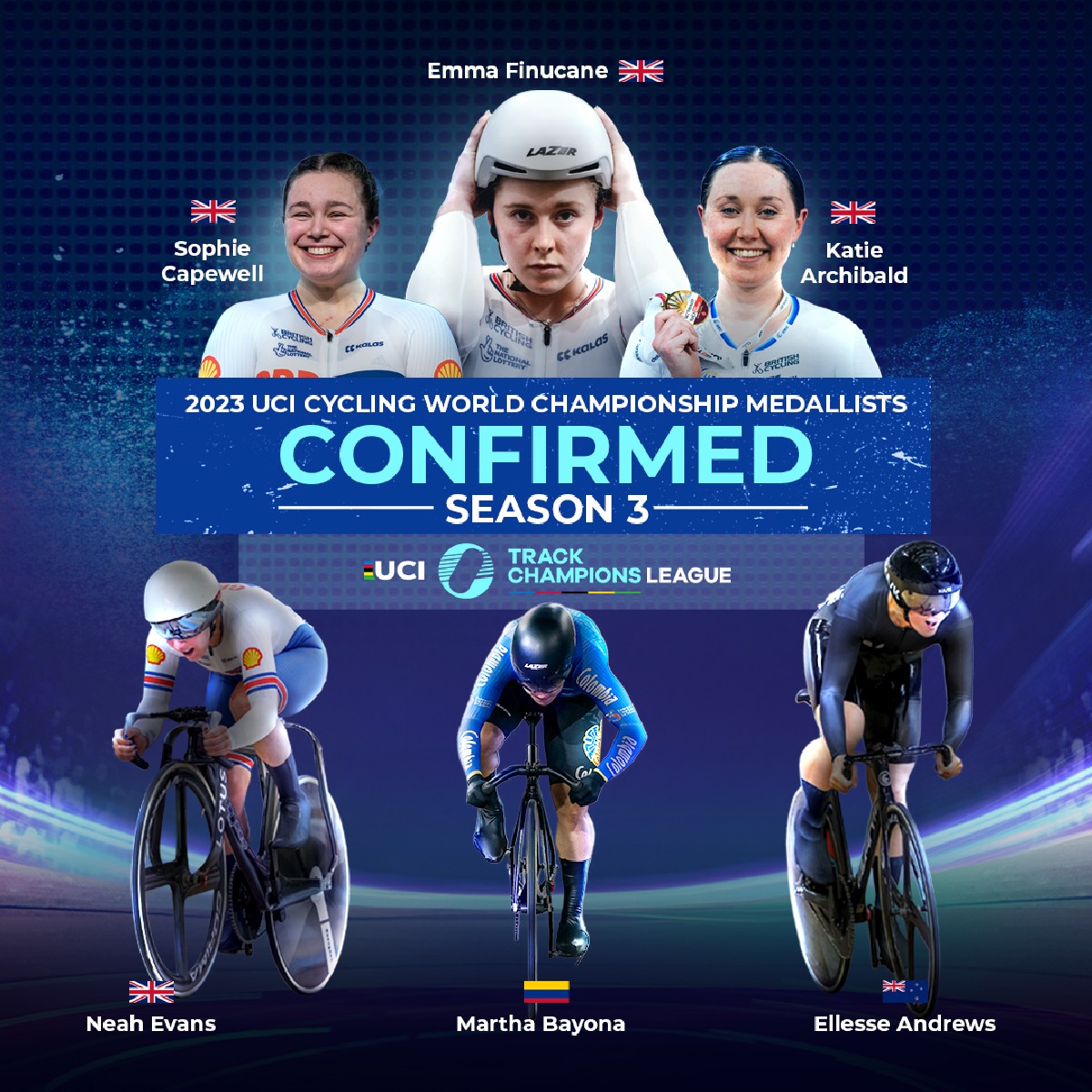 🏆 World champs unite 🌟 Get ready for some epic racing as @EmmaFinucane123, @_katiearchibald, and @neahevans battle it out on the track at @UCITCL in November. Have you got your tickets? Find out more 👉 brnw.ch/21wD0Mx