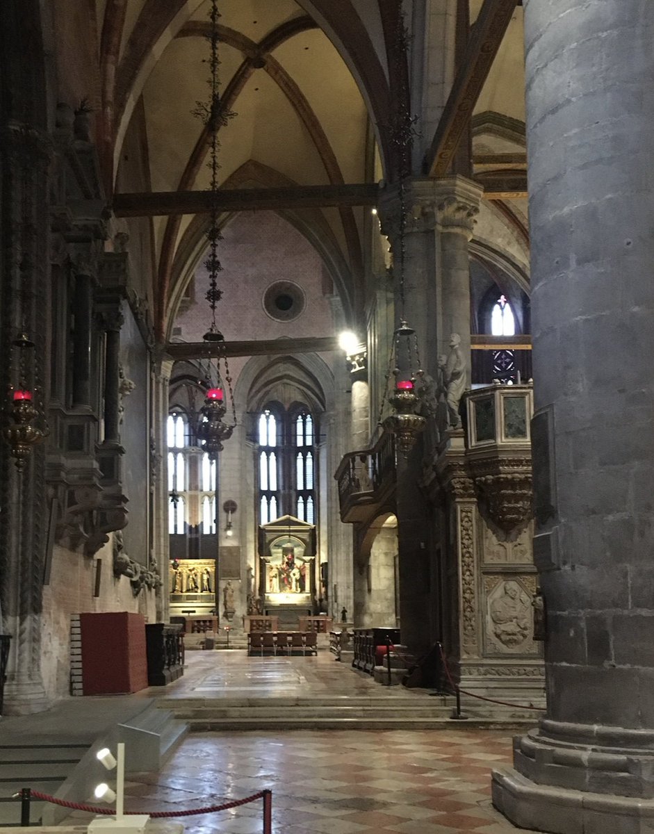 JillKerby's tweet photo. I’m escaping to #Venice in an hour for a live tour of the great Frari Cathedral w @luisella_romeo, #SianWalters &amp; @arthistoryfocus  From #MyRoomWithAView its bells waken me, its stately campanile guides me home, its artworks feed my soul. ☺️☘️ @SteveKills @GregoryDowling1 /2 https://t.co/Db7g0Z06aZ