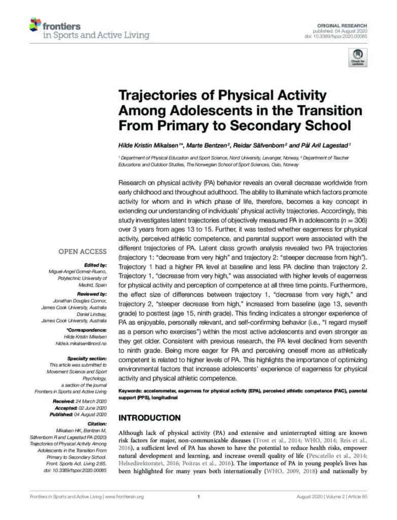 PEScholar's tweet photo. Trajectories of Physical Activity Among Adolescents in the Transition From Primary to Secondary School - This study investigates latent trajectories of objectively measured physical activity in adolescents over 3 years from ages 13 to 15. https://t.co/JYb2B7hgUd https://t.co/HMRHPgAzcT