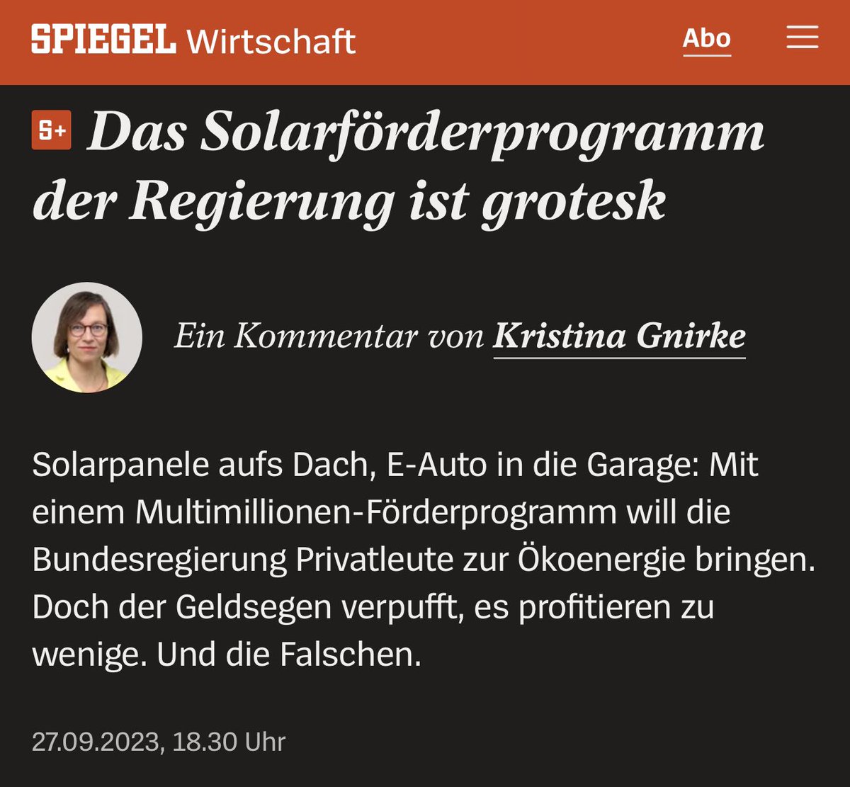 FabioDeMasi's tweet photo. Die Energiewende der Ampel ist Öko-Feudalismus: 300 Millionen Euro in 24 h für nur 33 000 Haushalte. Es sind Eigenheimbesitzer, die wegen kurzer Antragsfrist überwiegend bereits E-Auto und Solarzellen hatten. FDP und Grünen geht es hier um ihr Klientel. Sinnvoller aber wäre es etwa Milliarden in eng getaktete und zuverlässige Bahn und ÖPNV zu investieren und den ökologischen Umbau von Wirtschaft und Infrastruktur mit öffentlichen Beihilfen anzuschieben. So dass die Mehrheit profitiert! https://t.co/b8rKEHdNA6