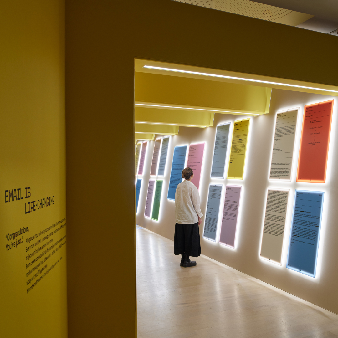 Mailchimp's tweet photo. Opening today, Email is D̶e̶a̶d̶ is an ambitious exhibition at the @DesignMuseum in London. It runs from 28 Sept. — 22 Oct. Plan your visit: https://t.co/TjtdPjzhiC #EmailisDead