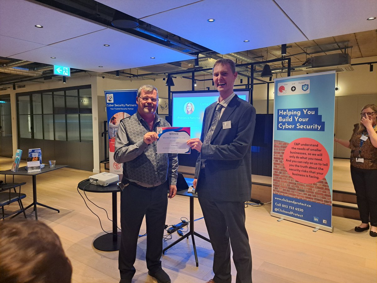 CyberSecPartner's tweet photo. Thank you to all our attendees and all of our staff for making our last @LeedsDigiFest a night to remember!
Congratulations to our top ICO Investigator, who solved "Who Dun It?"
#LDF23 #cyber #MYSTERY https://t.co/2LrgZFddNj