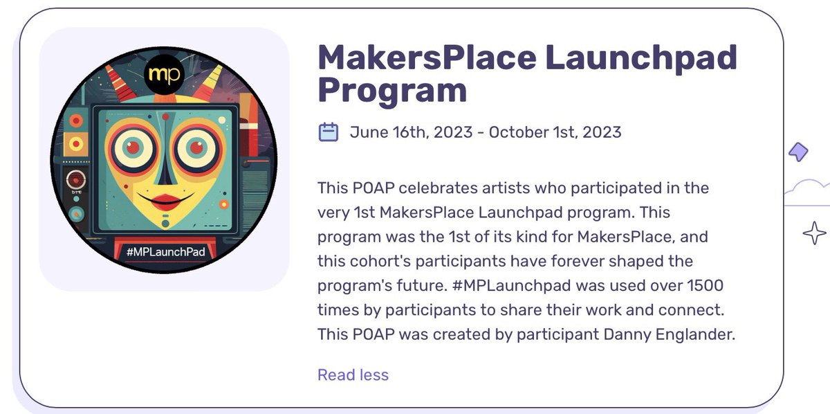 I am very happy to have participated in the MP Lauchpad Programm. 
Finally I am really surprised that I was presented among the outstanding members!

Thank you very much to
@makersplace
<a href="/MPMarieWebst/">Marie Webster | MP 🔳</a> 
@Danny_Englander 

#makersplace #MPlaunchpad #POAP