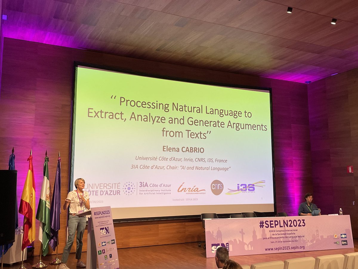 SEPLN (@sepln) on Twitter photo En la charla invitada de hoy, <a href="/ECabrio/">Elena Cabrio</a>, Côte d’Azur, nos explicará cómo los modelos computacionales de argumentación pueden analizar, resumir y generar estructuras argumentativas en lenguaje natural a partir de diferentes contextos y recursos textuales
<a href="/ujaen/">Universidad de Jaén</a> #sepln2023 En la charla invitada de hoy, <a href="/ECabrio/">Elena Cabrio</a>, Côte d’Azur, nos explicará cómo los modelos computacionales de argumentación pueden analizar, resumir y generar estructuras argumentativas en lenguaje natural a partir de diferentes contextos y recursos textuales
<a href="/ujaen/">Universidad de Jaén</a> #sepln2023