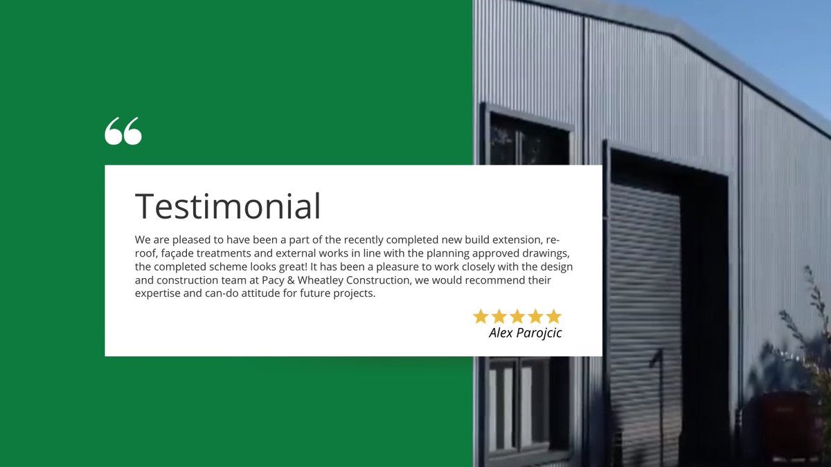 Testimonial 🌟 We appreciate the kind words from our client on an industrial construction project in Chesterfield. The work consisted of an extension (approximately 12,000 Sq. foot) to an existing manufacturing property, along with, internal alterations & facility upgrades, ...