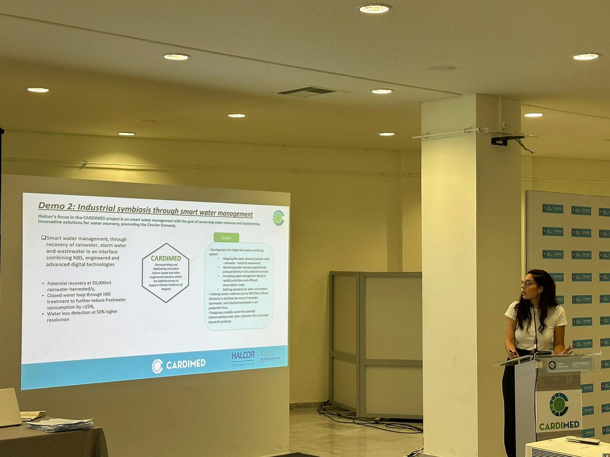 CARDIMED_EU's tweet photo. @CORE_inno @libramli_ai @IccsNtua ๐ Now is the turn of Efstathia Ziata from #HALCOR
who presents the #Demo2 in Oinofyta (Greece) focused on smart water management trough recovery of rainwater.
#CARDIMED https://t.co/LyY2iNKN0n