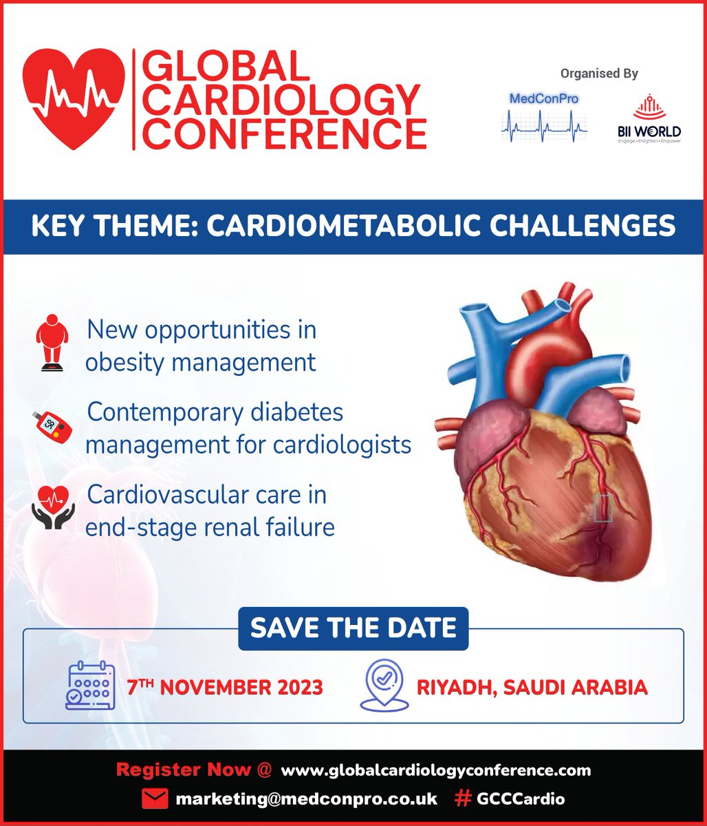 GlobalCardio23's tweet photo. Dive into the future of #cardiometabolic health at the Global #Cardiology Conference! 📚Join us to unravel the complexities of managing #obesity, #diabetes, and #renaldiseases. 💪REGISTER: https://t.co/nokvteOjLF👈
#GCCCardio #cardiologist #cardiovascular #HeartHealth #cardiac https://t.co/N86hEZswgl