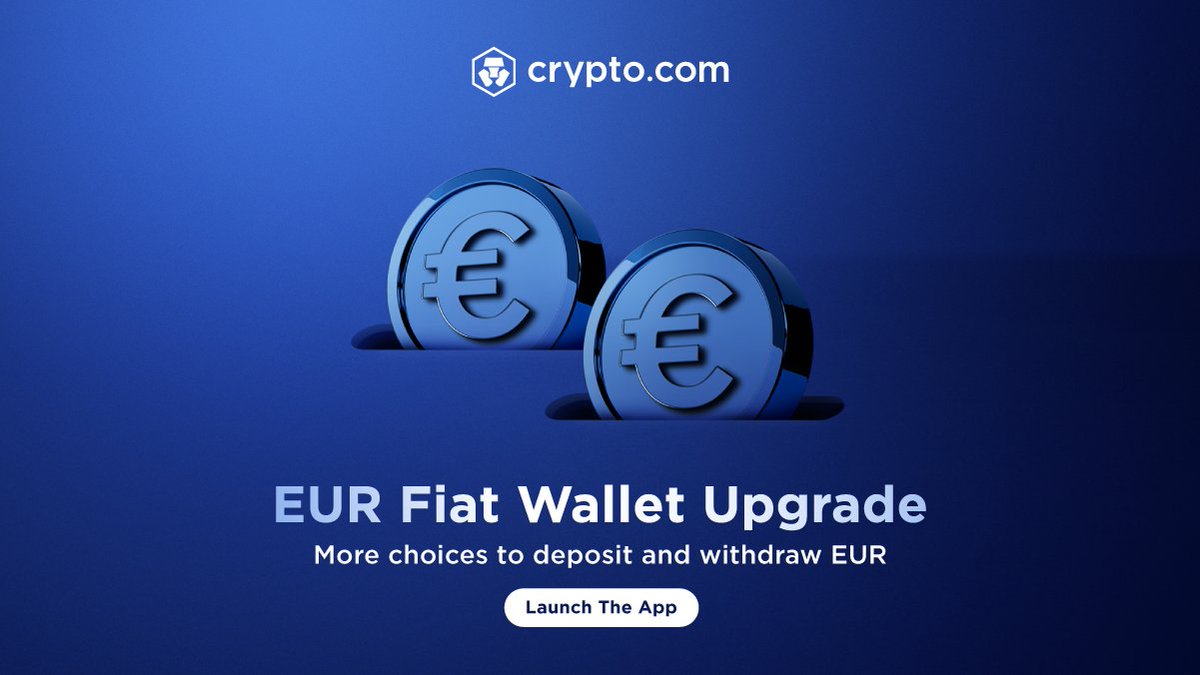 cryptocom's tweet image. We’re upgrading our on-ramp infrastructure with more choices to deposit fiat, starting with the €EUR Fiat Wallet

▶️ Choose from more providers 
▶️ Fast and Secure SEPA transfers 
▶️ Deposit #EUR with a few taps

We’re rolling out more solutions globally, so stay tuned!