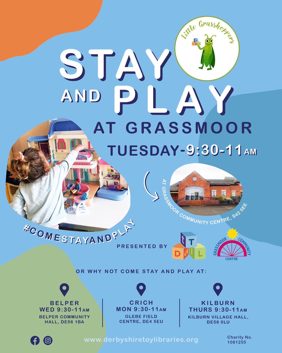 Tuesdays - Grassmoor 9.30 - 11.00am
#stayandplay 
#chesterfieldnews