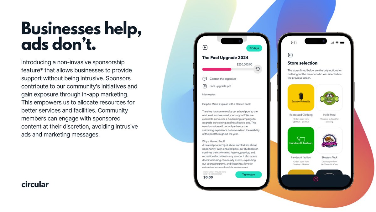circular_app_'s tweet image. Introducing our non-invasive sponsorship feature* - empowering businesses to support our community without intrusive ads. Enhance services and facilities while giving you a break from annoying marketing. Join us in this exciting partnership! #CommunitySupport #Innovation