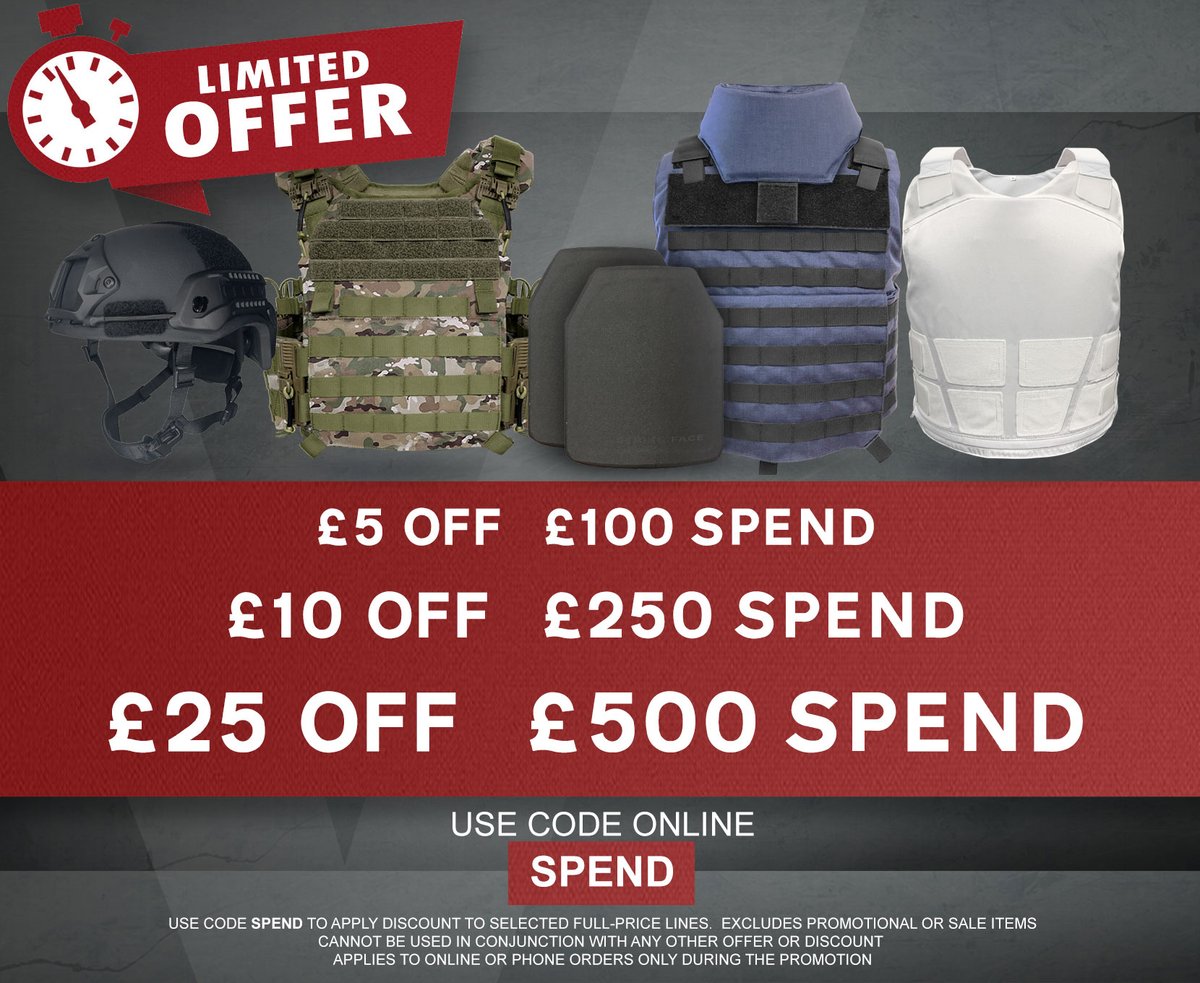 VestGuardUK's tweet image. Head over to our website to take advantage of our discounts, use code SPEND

This is a limited time offer so don’t miss out!!

Shop now at vestguard.co.uk or call one of our sales team on 01621 816614

#bodyarmour #safety #protection #armour #vestguard #security #secure