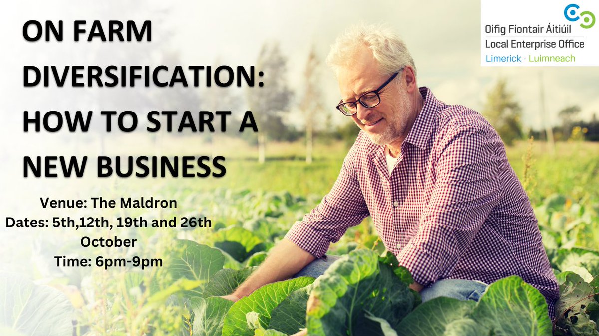 This 4 week programme will feature practical business modules with case studies and guest speakers to help you develop a business idea to increase your farm income. Delivered by LEO Limerick in conjunction with TEAGASC. Find out more here localenterprise.ie/!UB0N95
