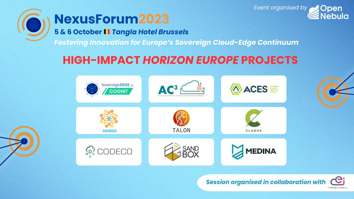 Join us in Brussels 🇧🇪 at #NexusForum2023 to discover the high-impact @HorizonEU #research & #innovation projects developing new approaches and #opensource technologies for #cloud and #edgecomputing! ➡️ opennebula.io/innovation/nex… 🇪🇺 @EU_CloudEdgeIoT @CnectCloud @DigitalEU @CORDIS_EU