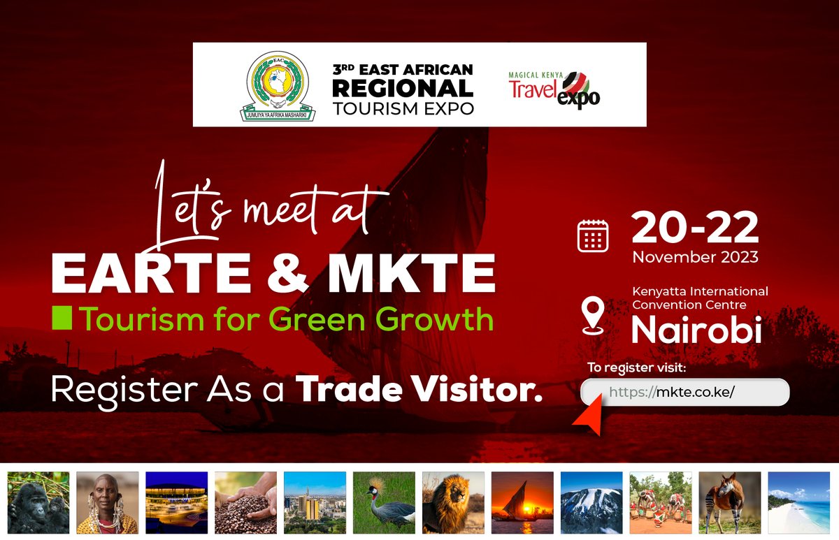 Calling all trade visitors! 🌍 Don't miss out on the 3rd East Africa Regional Tourism Expo.

Register as a trade visitor now: submit.jotform.com/232306202483547

#EARTEandMKTE2023 #TradeVisitorRegistration #TourismForGreenGrowth #NetworkingOpportunity #TravelIndustry #ExploreOpportunities