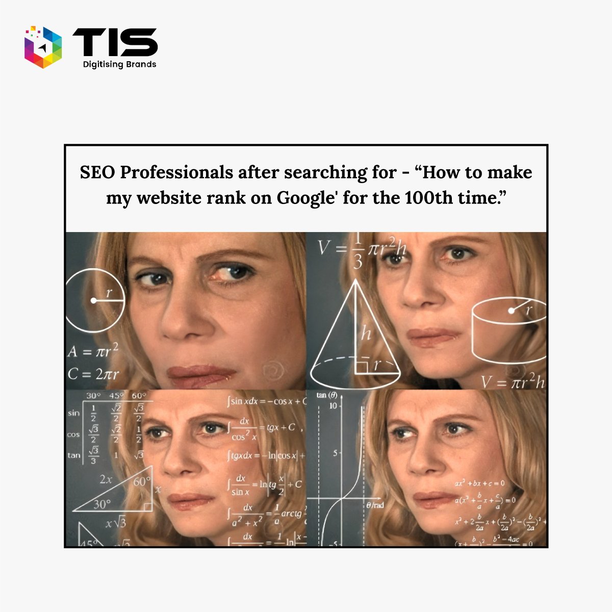 When you spend hours optimizing your website for SEO but it still doesn't rank on the first page?

Don't worry, you're not alone. Contact us today for a free consultation to improve your website's SEO.

#TIS #meme #marketingmeme #googlealgorithm #seo #mobileseo