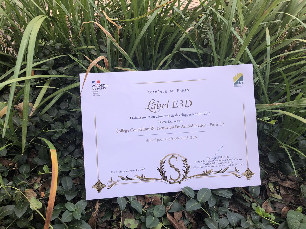 CollgeCourteli1's tweet image. Les éco-délégués du collège Courteline très fiers aujourd’hui de recevoir le label E3D niveau Expertise au lycée Louis le Grand 🌱 c’est reparti pour 3 années d’engagement pour le développement durable!@Academie_Paris