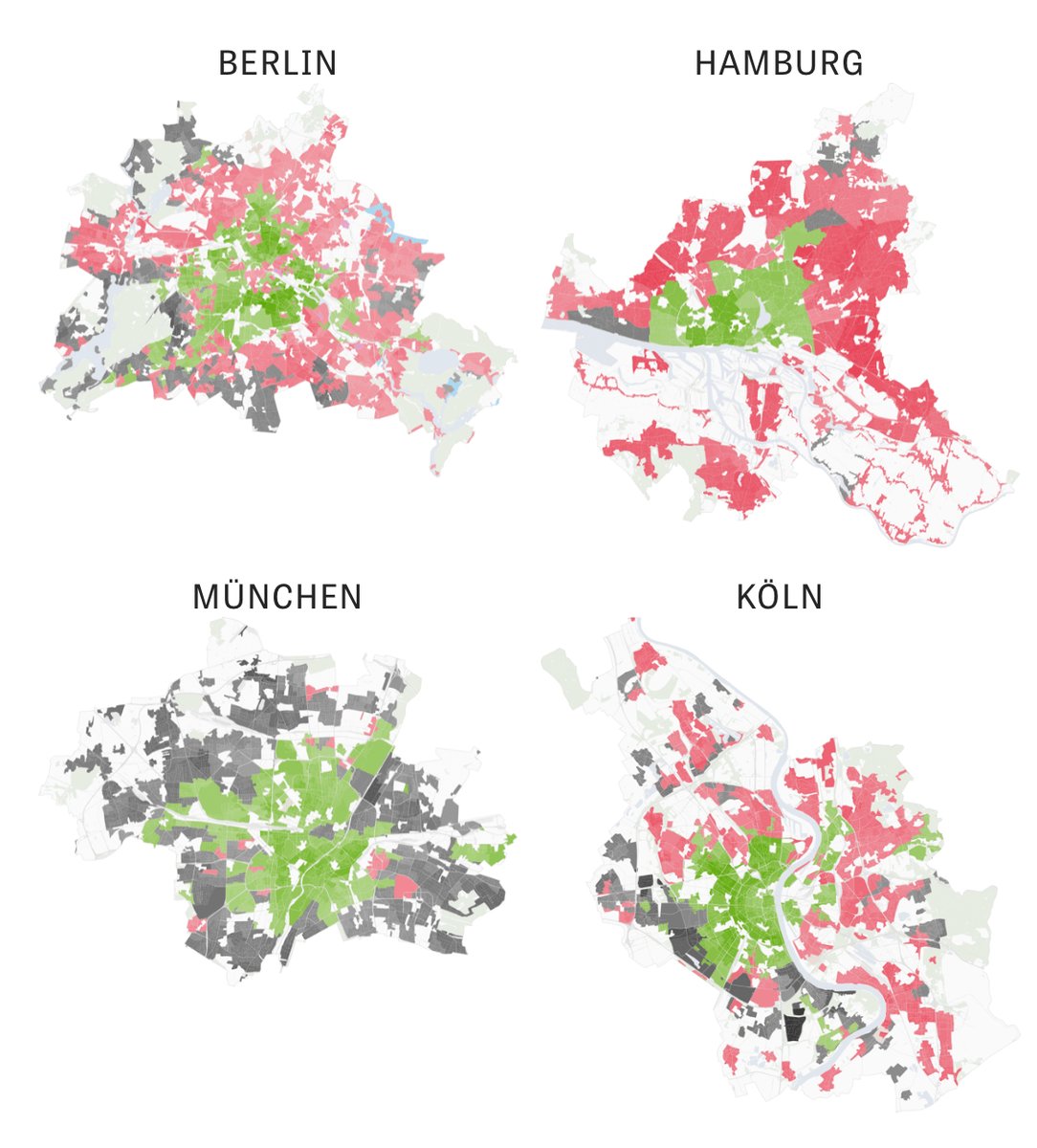 Grüne Kerne, schwarz-rote Ränder: Die Bruchlinien verlaufen in Deutschland nicht nur zwischen Stadt und Land, sondern mitten durch die Städte hindurch. Für unser Datenprojekt haben wir Deutschlands politische Landschaft neu kartiert.
<a href="/zeitonline/">DIE ZEIT</a> <a href="/ifo_Institut/">ifo Institut</a> <a href="/infas_Institut/">infas</a>