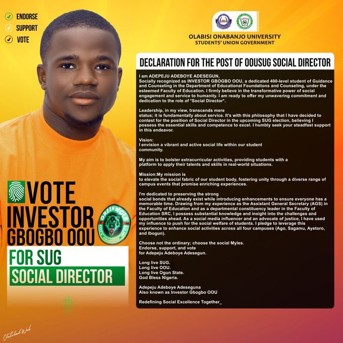 Vote for Investor🗣️🗣️🗣️🗣️🗣️🗣️🗣️

#oousugelection #ooudecides #campusmirror #ooudecides23