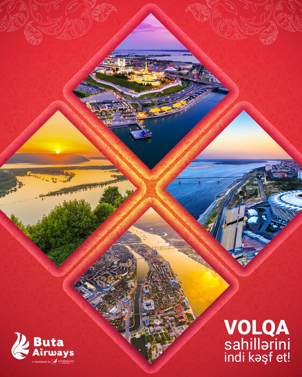 Volqa sahillərinə yollanmağa hazırsınız? Elə isə 4 istiqamətdən birini seçin və səyahətə başlayın!

Kazan ➡️ bazar ertəsi, çərşənbə, şənbə
Samara ➡️ çərşənbə, şənbə
Volqoqrad ➡️ çərşənbə axşamı, şənbə
Həştərxan ➡️ cümə axşamı, şənbə, bazar

#ButaAirways #flyButa