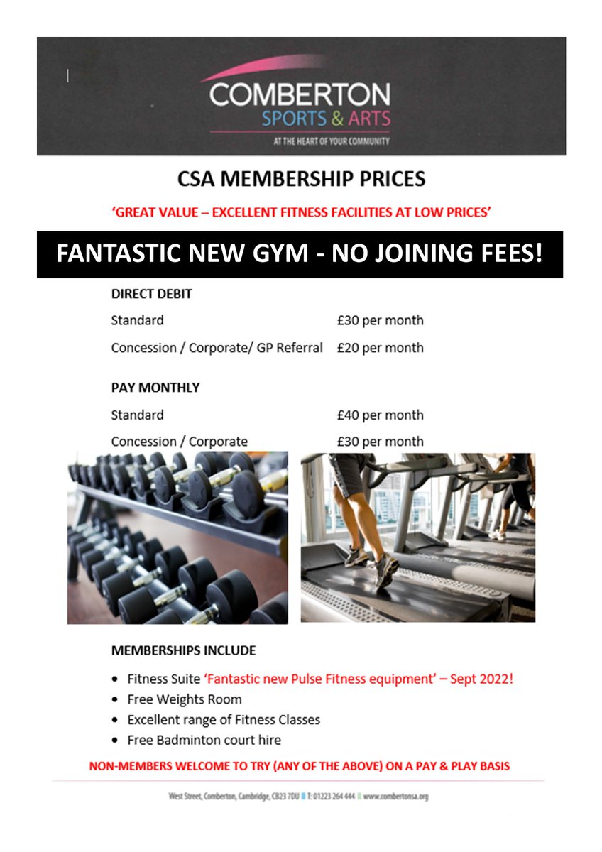 CombertonSports's tweet photo. CSA Membership Prices

If you are interested in joining or would like some more information, please visit our website or you can phone us on 01223 264444 https://t.co/Ongi2LUEq9