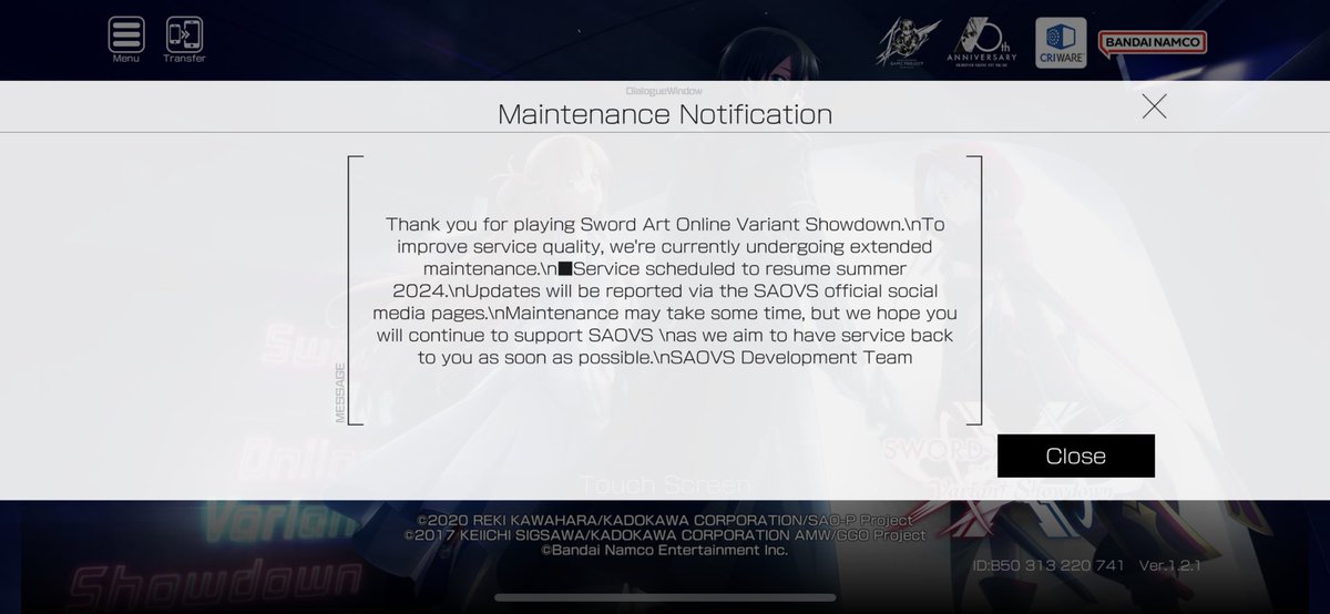 Sword Art Online: Variant Showdown Maintenance Runs Until Summer 2024