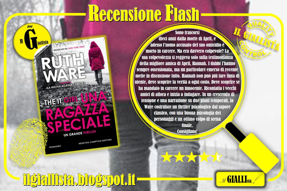 GiallistaIl's tweet photo. Buongiorno, amici!
Eccoci oggi con la #recensioneflash de #IlGiallista del thriller UNA RAGAZZA SPECIALE di @RuthWareWriter, edito da @NewtonCompton.
#UnaRagazzaSpeciale #TheItGirl 

https://t.co/434KoVP8ah https://t.co/MGPLbYPIAe