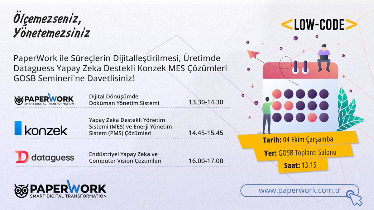 paperworkbpmtr's tweet image. 4 Ekim'de gerçekleşecek PaperWork ile Süreçlerin Dijitalleştirilmesi, Üretimde Dataguess Yapay Zeka Destekli Konzek MES Çözümleri GOSB Semineri'ne davetlisiniz!

#paperwork #yapayzeka #gosb #seminer #erp #bpm