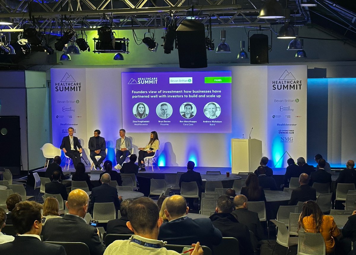 In room 1, HealthInvestor editor <a href="/ZFragkiadaki/">Zina Fragkiadaki</a> chairs the panel Founders view of investment with <a href="/Proximie/">Proximie</a> <a href="/cera_care/">Cera</a> <a href="/rwbaird/">Baird</a> #HCSummit23