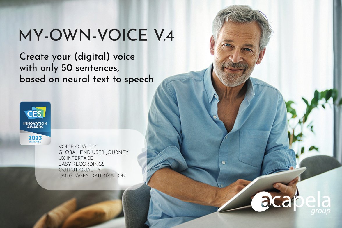 New! @AcapelaGroup enhanced the quality of my-own-voice, its well known #voicebanking solution, for Arabic, Canadian French, Dutch, Belgium Dutch, Italian,Norwegian,Scottish English.+ capability to create a digital voice from Apple Persona Voice recordings mov.acapela-group.com
