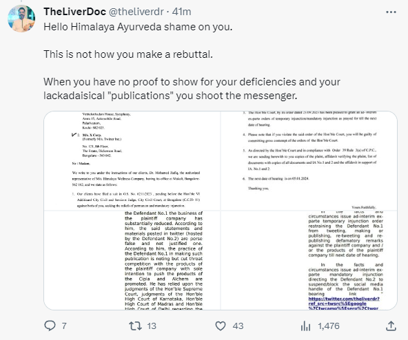 madmanweb's tweet photo. Shame on Himalaya "Wellness". You get an ex-parte order to block a man of science exposing your bullshit? https://t.co/SJT7WTfDBl