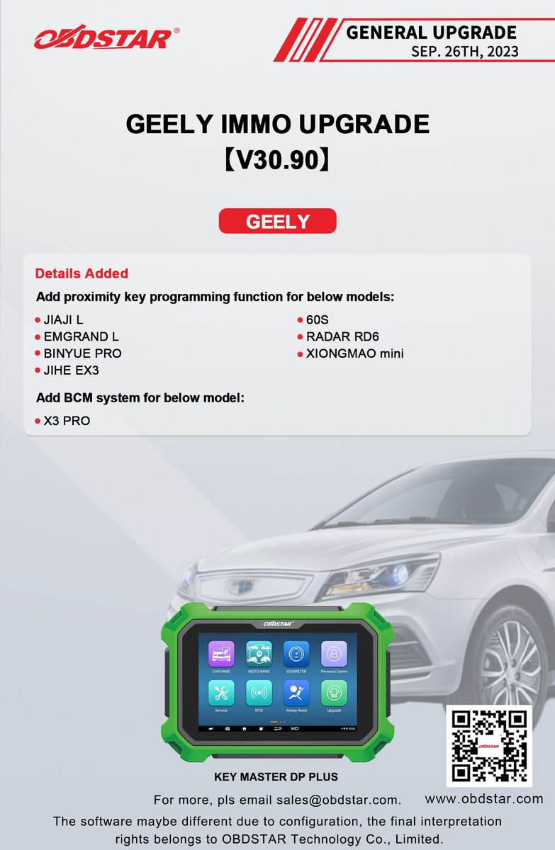 ObdstarTec's tweet photo. #OBDSTAR #AUTOMOBILE #GeneralUpgrade
TRUMPCHI IMMO UPGRADE【V40.44】
NETA IMMO UPGRADE【V40.02】
FAW IMMO UPGRADE【V30.62】
GEELY IMMO UPGRADE【V30.90】

#SoftwareUpgrade #IMMO #Auto #KeyMasterDPPlus #KeyMaster5 #TRUMPCHI #NETA #FAW #GREATWALL #GEELY https://t.co/Y6sEg5Khzc