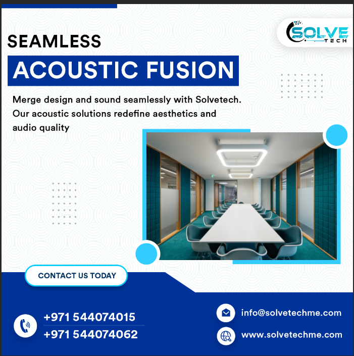 Unveil the Symphony of Silence. 
Our acoustic solutions harmonize your space, turning it into a masterpiece of sound. 

Visit us at : solvetechme.com

Call us on : +971 544074015
#UAE
#Acoutics
#NOISESOFF 
#Noisecancelation 
#SymphonyOfSilence 
#AcousticMastery
#solvetech