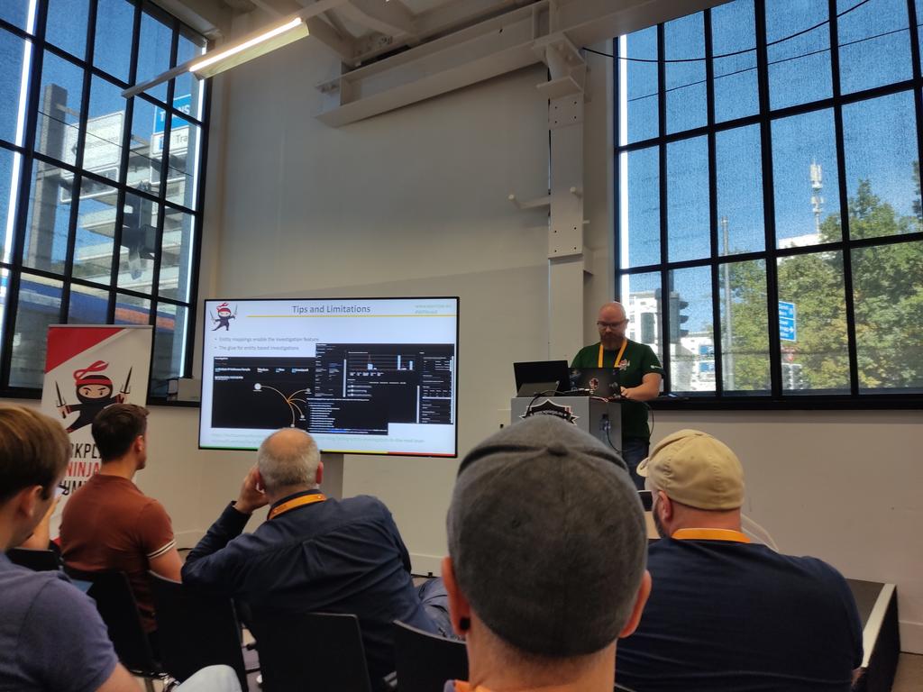 pedrr's tweet photo. Getting the latest tips and tricks for improving #sentinel analytic rules at @wpninjasummit #WPNinjas thank you @fabian_bader. Proud to share the session with the father's of @KqlCafe @alexverboon and @castello_johnny https://t.co/maAvyaqevQ