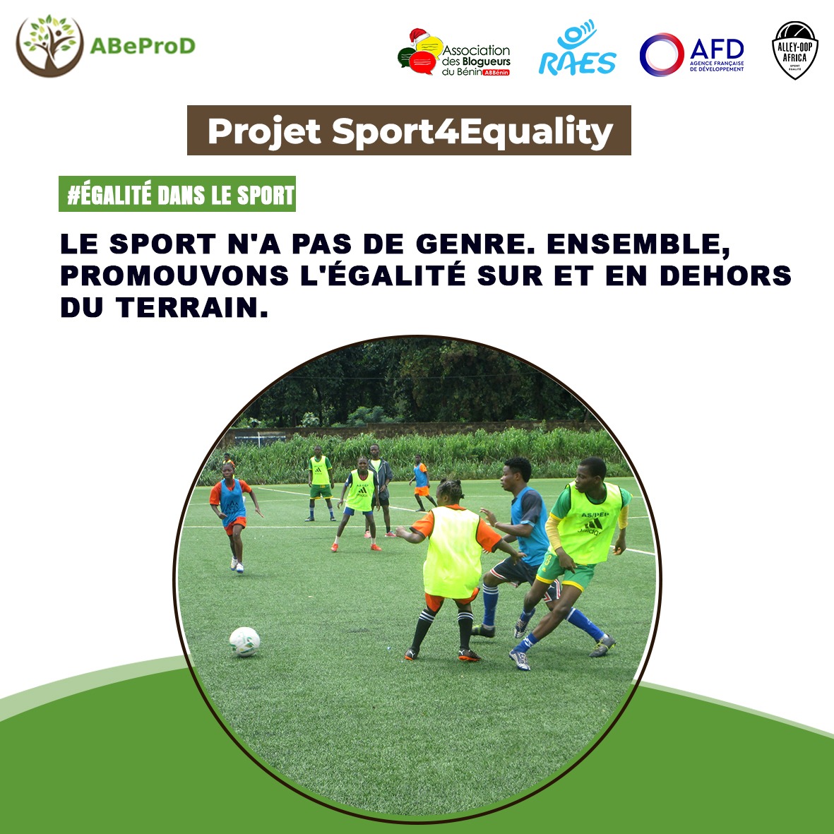 Le sport transcende le genre. Promouvoir l'égalité sur et en dehors du terrain, c'est donner à chacun le droit de participer pleinement au sport, quel que soit son genre. Engageons nous à promouvoir un environnement où femme et homme, s'épanouissent dans le sport.
#sport4equality