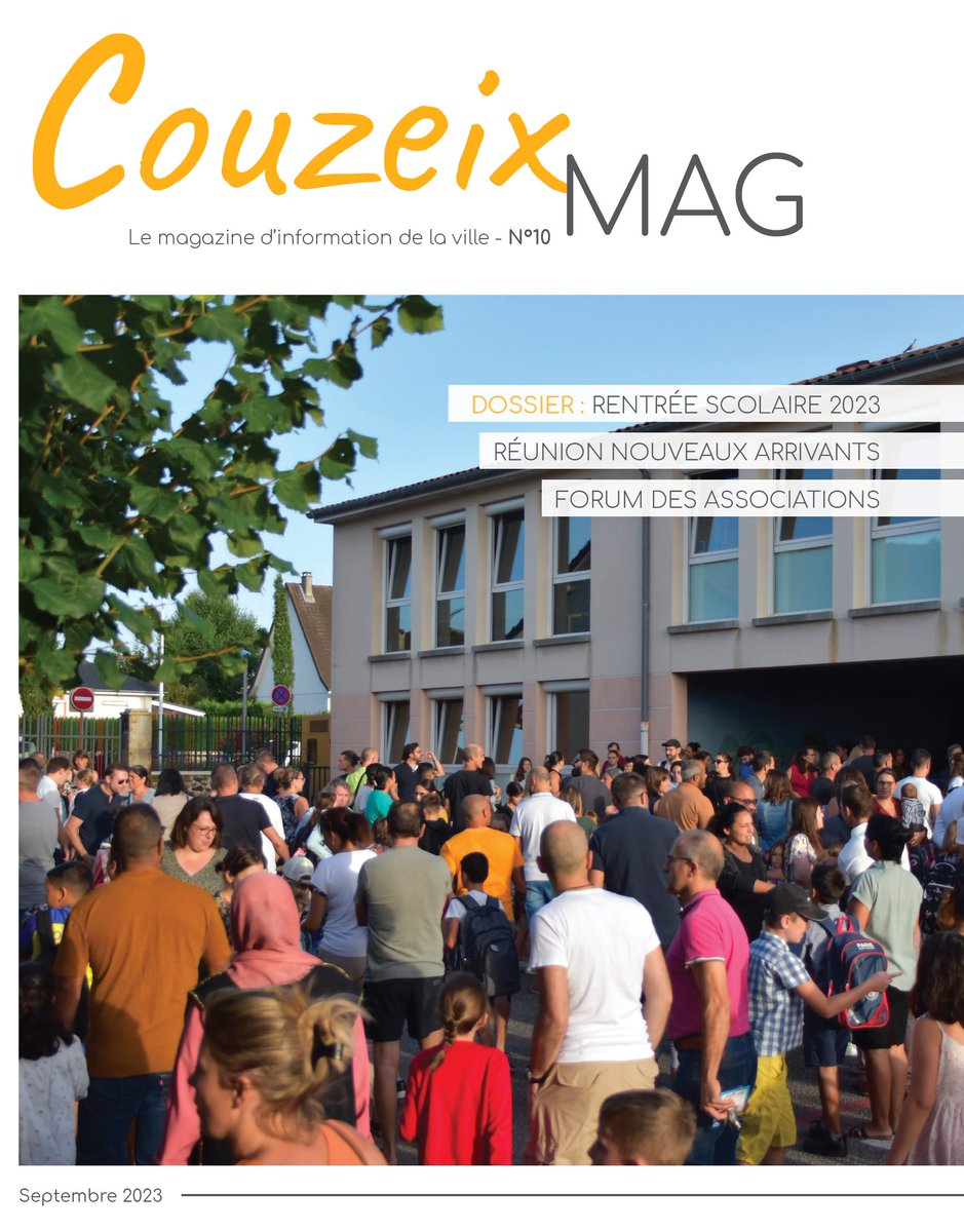 [#CouzeixMag] 🆕️Le nouveau numéro du "Couzeix MAG", le magazine de la ville, est disponible en ligne sur :
➡ calameo.com/read/000715457…

🔎 Au sommaire de cette édition de septembre : rentrée scolaire 2023, réunion nouveaux arrivants et forum des associations.