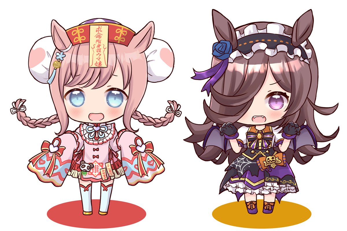 アグネスデジタル(ウマ娘) ,ライスシャワー(ウマ娘) 「今日のぱかライブハロウィン衣装だよね。楽しみー!この二人の衣装好きすぎる 」|成田るみ@ﾌﾟﾘｽﾃ29R/ウマ14＆結束ロック/ぼっち14のイラスト