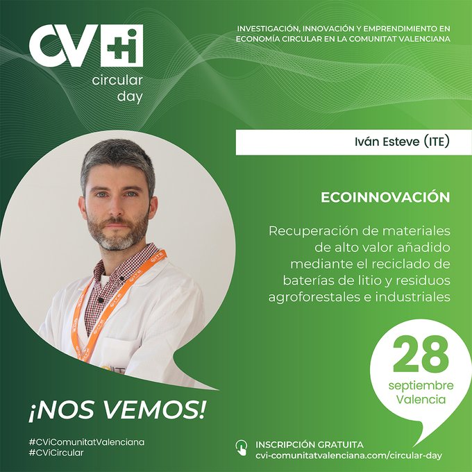 itenergia's tweet photo. Participamos en #CViCircular #CViComunitatValenciana donde nuestros compañeros hablarán sobre los proyectos, #EON, #MODECEL, #GEDAI, #REBALIRE
@CViComunitatVal
@innotransfer
@CPInnovacion
#EconomíaCircular #Ecoinnovación #baterías
@GVAivace
@GVAinnovacion https://t.co/FtxDMkumKY