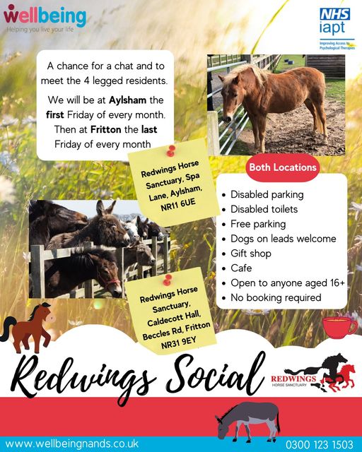 NNFoodbank's tweet photo. Join @WellbeingSocia1 on Friday 6th October, 10.30am at @RedwingsHS Aylsham for chance to catch up and meet new friends with a cuppa and explore the grounds to meet the horses and donkeys βοΈπ΄
https://t.co/GRe55KCydt https://t.co/lQufYNJrDG